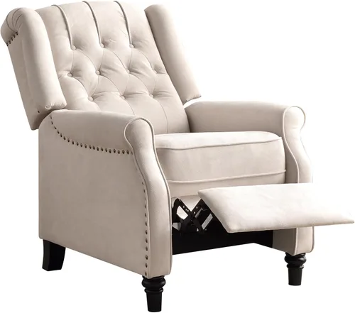 Vista 7 de 2 Sillas Reclinables Pushback, Sillones de Tela con Respaldo Reclinable y Decoración de Remaches, Sofá Individual Silla de Acento para Sala de Beige