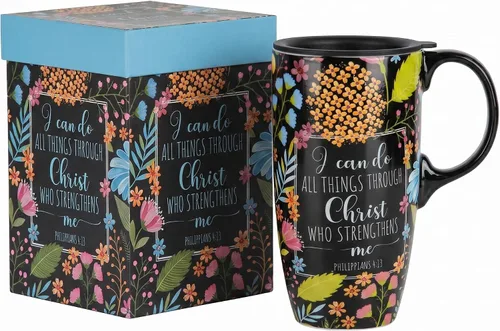 Vista 13 de DUSVALLY Taza de viaje de cerámica de 17 onzas con tapa, taza de café de arte abstracto, taza de té moderna de mediados de siglo con asa, apta