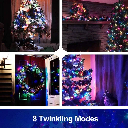 Vista 8 de MASHANG Mini luces, 18 pies, 50 luces LED de Navidad con temporizador y 8 modos, luz de cadena impermeable operada con 3 pilas AAA para decoración