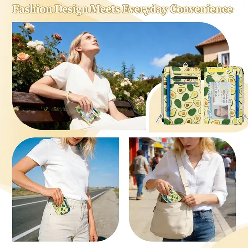 Vista 6 de Cartera delgada para mujer - Soporte para tarjetas de crédito con bloqueo RFID, cartera de piel sintética con ventana de identificación y bolsillo