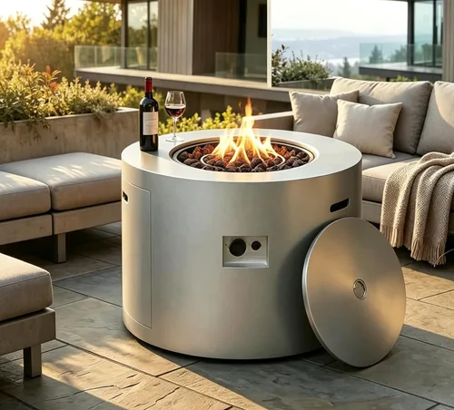 Vista 10 de Mazatzal Mesa para fogata de propano de 42 pulgadas, 60,000 BTU para exteriores con tapa, cubierta climática, roca de lava, hoguera rectangular
