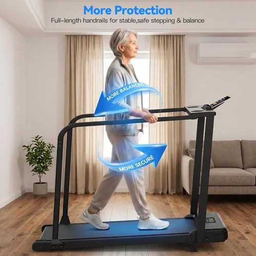 Vista 7 de ANCHEER Caminadora portátil con inclinación, almohadilla para caminar de 3.5 HP con escritorio y barra de asa, caminadora plegable para oficina