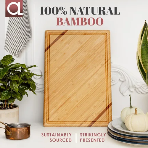 Vista 4 de Wellspring Tabla de cortar de madera de bambú orgánica para cocina, carne, queso, verduras, tabla de cortar de madera grande de lujo y tabla