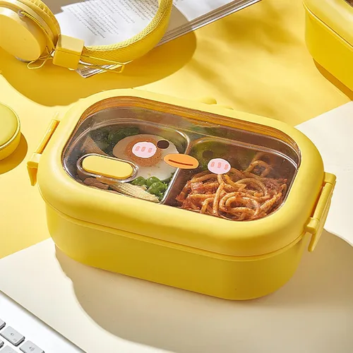 Vista 2 de Lonchera de acero inoxidable con 2 compartimentos, contenedor térmico para almuerzo, recipientes para aperitivos, lonchera para el trabajo o picnic