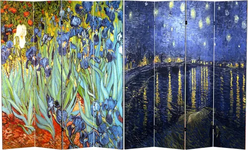 Vista 9 de Red Lantern Van Gogh - Pantalla plegable de lona corta de doble cara de 2 pies – lirios/noche estrellada sobre el Ródano 3 paneles independiente