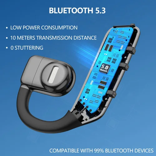 Vista 5 de Auricular Bluetooth V5.3 Auricular Bluetooth de un solo oído, con cancelación de ruido y compatible con micrófono, tiempo de conversación de 30