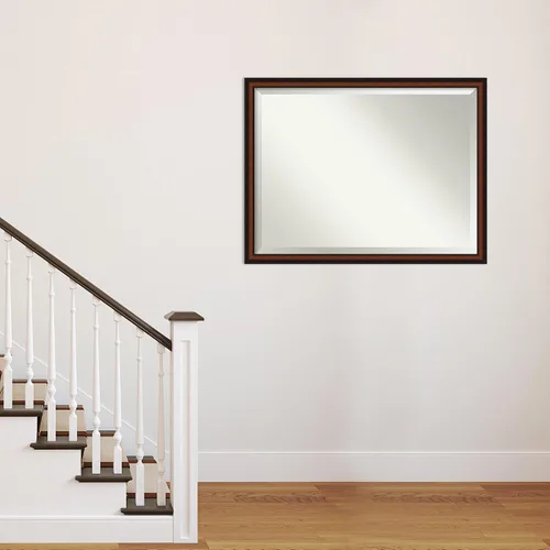 Vista 5 de Amanti Art Espejo de pared marrón de 33 x 43 pulgadas, espejo rectangular estrecho de nogal chipre para decoración de pared de sala de estar, marco