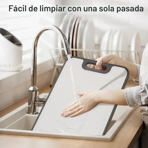 Vista 8 de Tabla de cortar de acero inoxidable, doble cara con paja de trigo PP, diseño de cubo 3D antideslizante, tabla de cortar grande de 15.75 x 11
