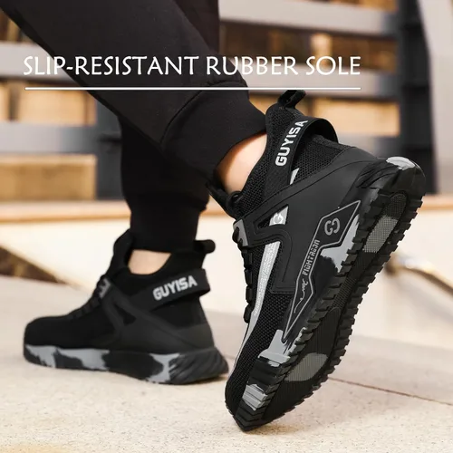 Vista 4 de WOWSTICK Zapatillas de deporte ligeras del dedo del pie de la seguridad del trabajo, zapatos ligeros respirables durables