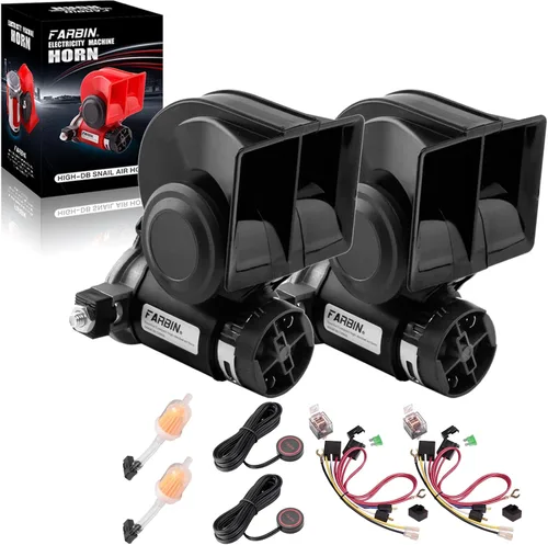 Vista 14 de FARBIN Bocina de aire para bocina de tren de coche para camiones, kit de bocina de coche ruidosa con botón Compact, blue, 12V 150dB loud, with
