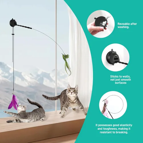 Vista 6 de Juguetes interactivos para gatos para interiores aburridos para gatos adultos con ventosa, juguete para gatos, simulación de pájaros, juguetes