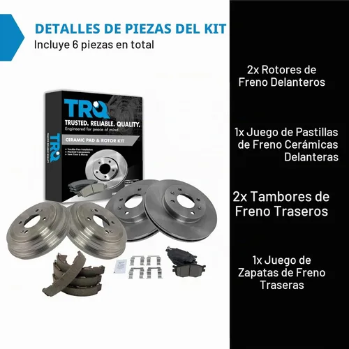 Vista 3 de TRQ - Juego de pastillas de cerámica delanteras y traseras, rotores, tambores y zapatas de freno