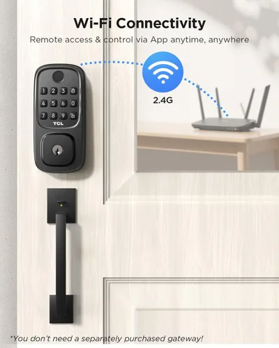 Vista 3 de TCL Cerradura inteligente Wi-Fi D1, cerradura de puerta de huellas dactilares, cerradura de cerrojo de entrada sin llave para puerta delantera, WiFi