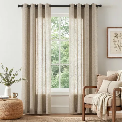 Vista 34 de Jinchan Cortinas de lino azul semitransparentes de 96 pulgadas de largo, 2 paneles para sala de estar con ojales, cortinas oscuras de lino