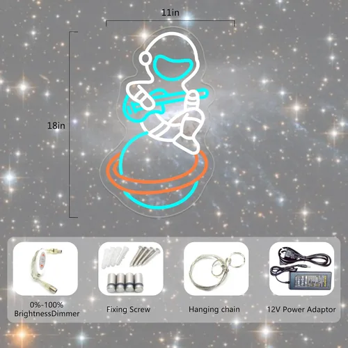 Vista 9 de Letrero de neón de astronauta, astronauta sentado en el planeta tocando guitarra, luz LED de neón, decoración de sala de juegos, decoración de museo