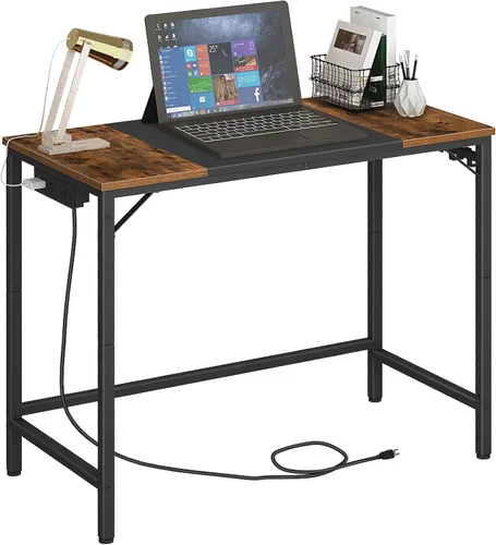 Vista 12 de HOOBRO BB40UDN01 - Escritorio pequeño de 31.5 pulgadas con toma de corriente, mesa de escritura con puertos de carga USB y 3 ganchos para oficina