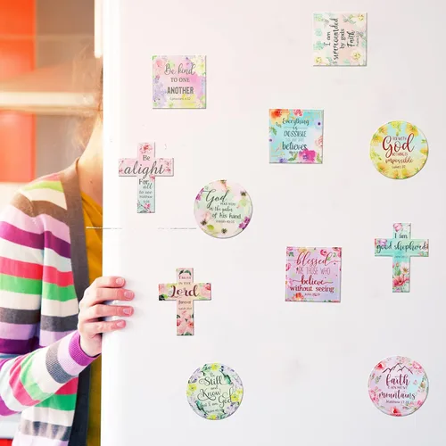 Vista 5 de Saillong 15 imanes inspiradores para nevera, accesorios de decoración con versículos de la Biblia, fieles casilleros, imanes de citas motivacionales