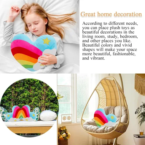 Vista 5 de Almohada de corazón de 17.7 x 13.8 pulgadas con forma de corazón de arco iris, juguete de peluche, estrella