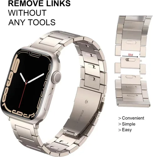 Vista 2 de No Tools Needed - Correa de metal para Apple Watch Ultra 2 Series 9/8/7/6/5/4/3/2/1/SE, correa de acero inoxidable ajustable sin herramientas