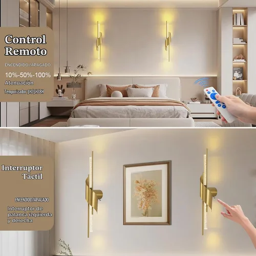 Vista 3 de camuucci Battery Operated Wall Sconces Set of 2, Modern Wireless Lights Dorado