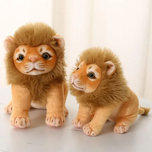 Vista 2 de Juguete de peluche de león, león de peluche dorado, animales de simulación de felpa de 11 pulgadas, regalos realistas de león de peluche para niños