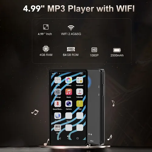 Vista 2 de VBESTLIFE Reproductor de MP3 de 64 GB con Bluetooth y WiFi, reproductor de música con pantalla táctil HD de 4.99 pulgadas 1080P HD reproductor MP4