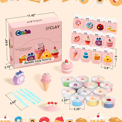 Vista 2 de Kit de plastilina de secado al aire con temática de pastel para niños - 12 cajas de arcilla mágica ultra ligera, arcilla suave para modelar DIY