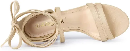 Vista 6 de Allegra K Sandalias con cordones y tacón de bloque de color con punta Beige