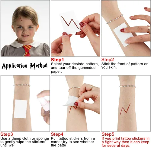 Vista 4 de UTOPP Marco de lentes sin lentes a rayas, tatuajes de relámpago, gafas de mago para Halloween, escuela, Halloween, mago para jugar, cumpleaños
