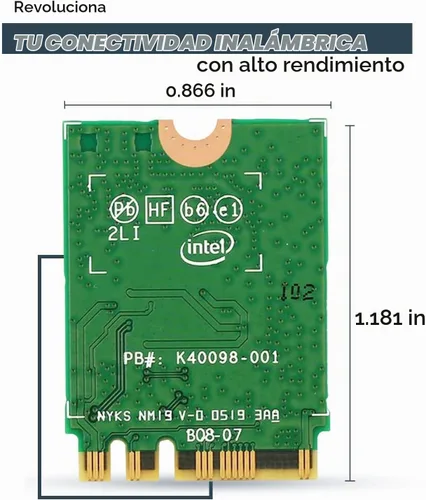 Vista 2 de AX200 Wi-Fi 6 Adaptador Tarjeta WiFi 802.11ax M.2 de doble banda para PC Hasta 2.4 Gbps Sin vPro Compatible con Bluetooth 5.2 e Intel, AMD