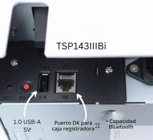 Vista 3 de Star Micronics TSP143IIIBi Impresora térmica de recibos Bluetooth para iOS, Android y Windows con cortador automático y fuente de alimentación Gris
