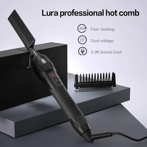 Vista 5 de 180°F-500°F alisador eléctrico de peine caliente para pelucas de encaje Negro