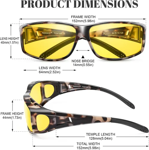 Vista 16 de Night Vision Driving Glasses for Men & Women - Polarized Anti Glare Fit Overs with Wrap-Around HD Yellow Lens