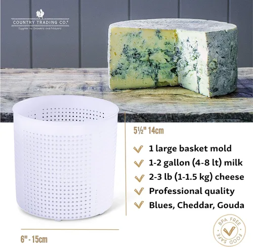 Vista 3 de Country Trading Co. Juego de 3 moldes de queso para hacer quesos azules y duros en casa, cestas italianas de calidad para hacer gorgonzola, colby
