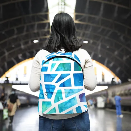 Vista 6 de Large Canvas Backpack Triangle Mosaico Pattern College School Men & Women