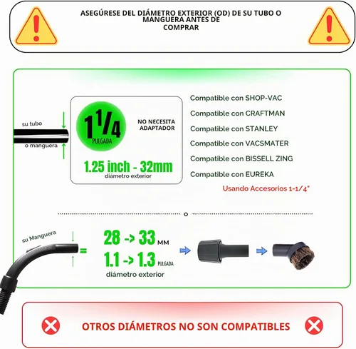 Vista 9 de Accesorio de cepillo para aspiradora de taller de 1.25" con pelo de caballo de 25 mm (2 piezas) - Cepillo redondo de polvo con cerdas suaves