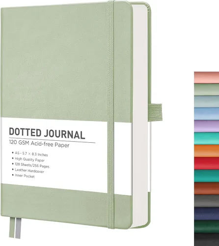 Vista 14 de RETTACY Cuaderno Diario con Puntos, 256 Páginas, Tamaño A5 Mediano (14.5 × 21 cm), Tapa Dura de Cuero, Papel Grueso de 120 g/m², para Diario de Negro