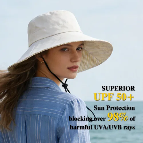 Vista 2 de Women's Wide-Brim Foldable Beach hat, UV Protection UPF 50+, Summer Sun hat Beige
