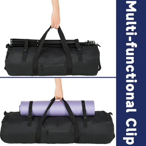 Vista 4 de Arxus Bolsa de lona extra grande para equipaje de viaje, deporte y campamento con correa para el hombro, Negro