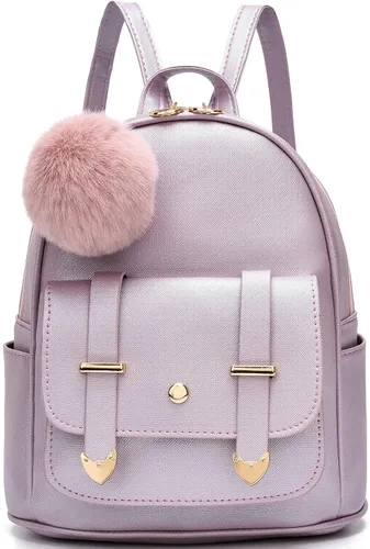 Vista 17 de I IHAYNER Mochila de moda para niñas, mini mochila para mujeres, adolescentes y niñas, monederos de piel sintética con pompón, bolsa de hombro