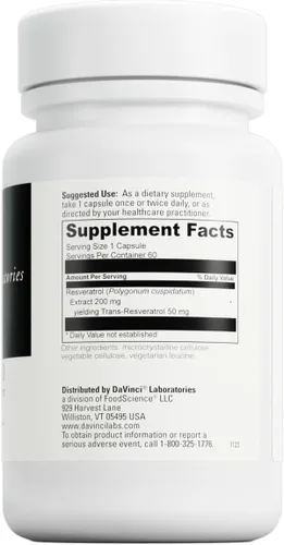 Vista 2 de DAVINCI Labs Resveratrol-50 - Ayuda a apoyar el sistema inmunológico, la salud ósea y la salud cardíaca con resveratrol* - Sin gluten y vegetariano