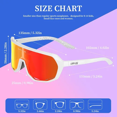 Vista 4 de KAPVOE Gafas de béisbol juveniles de 8 a 14 años de edad para niños, lentes de sol polarizadas para softbol y ciclismo, cara pequeña para adultos