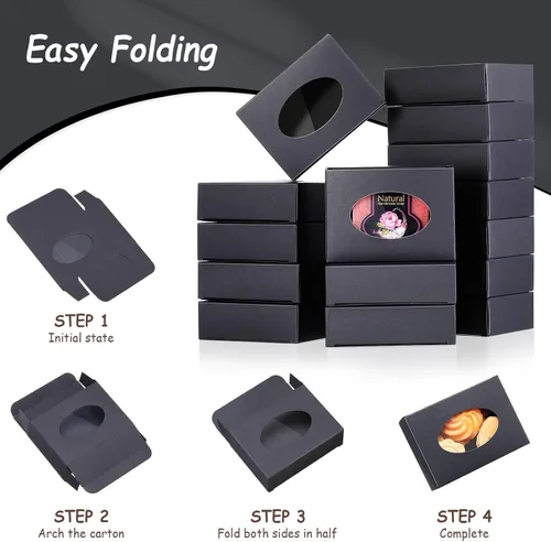 Vista 4 de Spakon Paquete de 60 cajas de jabón Kraft para hacer en casa, grandes, 3.8 x 2.8 x 1.2 pulgadas, cajas de regalo con ventana ovalada para jabones