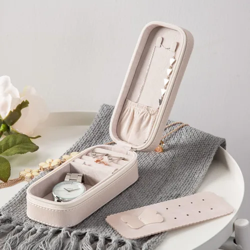 Vista 6 de SANQIANWAN Pequeña caja organizadora de viaje de joyería con estuche portátil de piel sintética para collares, anillos, aretes, diseño de borlas