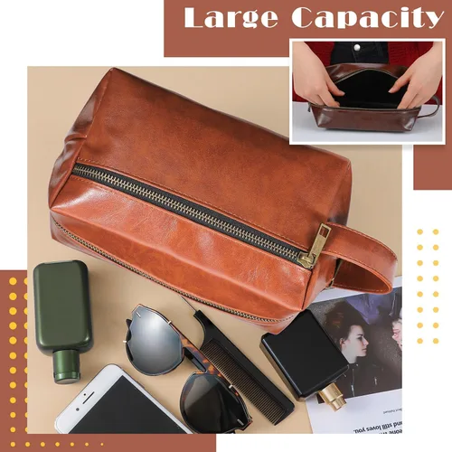 Vista 5 de Hillban 6 piezas de regalo para padrinos de boda, bolsa de aseo de viaje para hombres, juego de regalos de Bestmen, bolsa de aseo de cuero con asa