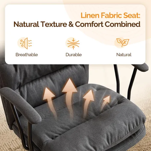 Vista 3 de VINGLI Silla de escritorio acolchada gris con/sin ruedas, base doble, reposabrazos extraíbles, ajustable y cómoda silla giratoria para computadora