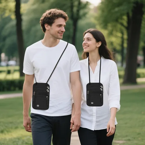 Vista 5 de Sizobi Cartera de cuello para mujeres y hombres, con bloqueo RFID para Negro