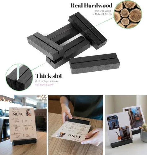 Vista 2 de Paquete de 10 portatarjetas de madera negra – Soporte para letreros de mesa de eventos – Tarjetas de lugar de mesa – Soporte de letrero de mesa