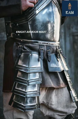 Vista 2 de Knight Armour MART - Armadura de acero medieval LARP ennegrecida con coraza enana y falda protección para el pecho, Negro