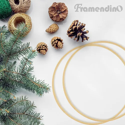 Vista 2 de Framendino, Paquete de 10 anillos de aro de bambú de madera macramé, corona floral para bricolaje atrapasueños, decoración de boda y manualidades